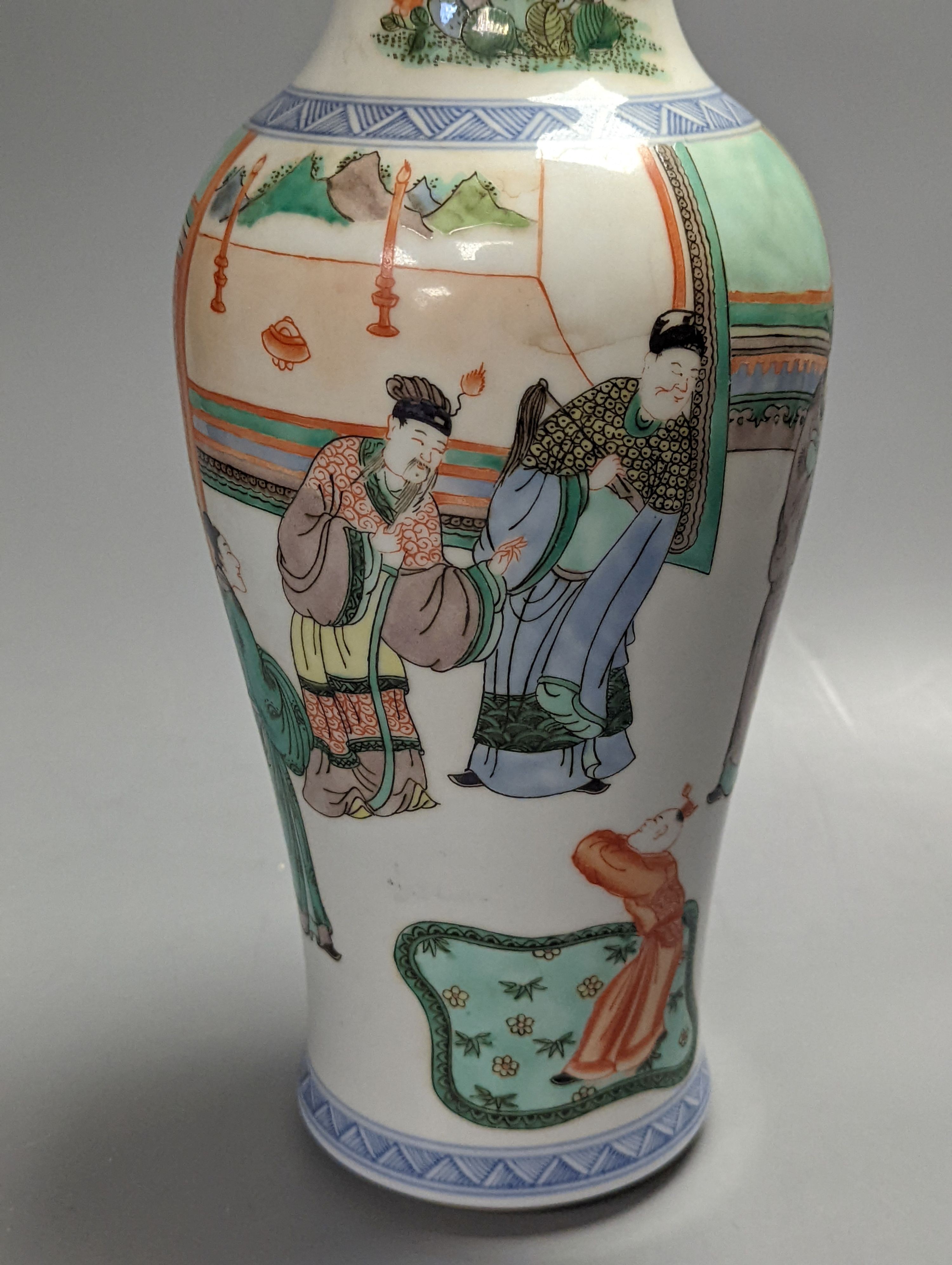 A Chinese famille verte vase, 30cm